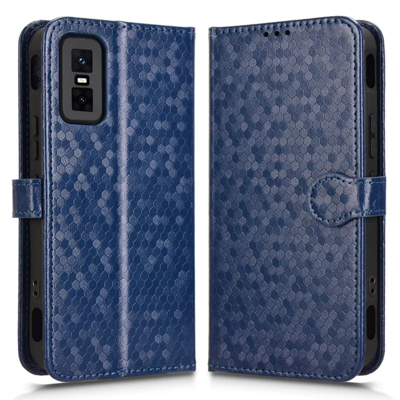 Étui Portefeuille pour Infinix GT 30 Pro 5G Motif à Pois en Cuir PU avec Dragonne - Bleu Foncé