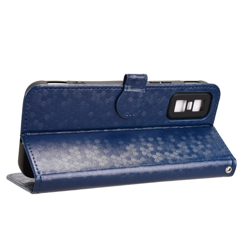 Étui Portefeuille pour Infinix GT 30 Pro 5G Motif à Pois en Cuir PU avec Dragonne - Bleu Foncé