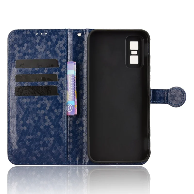 Étui Portefeuille pour Infinix GT 30 Pro 5G Motif à Pois en Cuir PU avec Dragonne - Bleu Foncé
