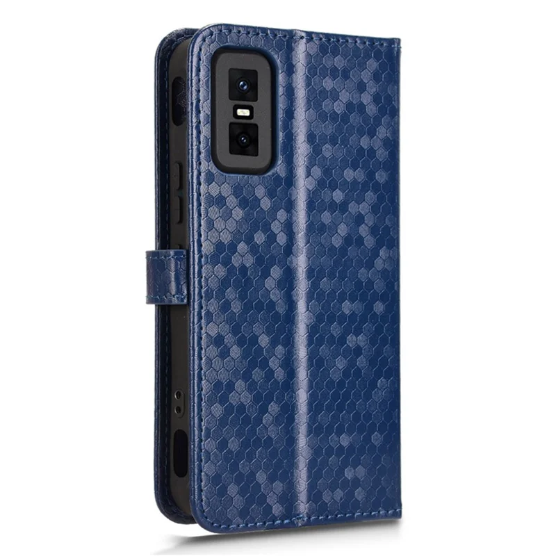 Étui Portefeuille pour Infinix GT 30 Pro 5G Motif à Pois en Cuir PU avec Dragonne - Bleu Foncé