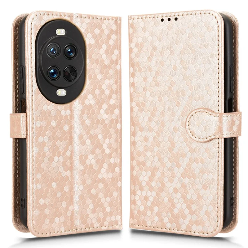 For Huawei nova 14 Pro 5G Wallet Case Dot Pattern Imprint PU Leather Phone Cover with Wrist Strap - Rose Gold