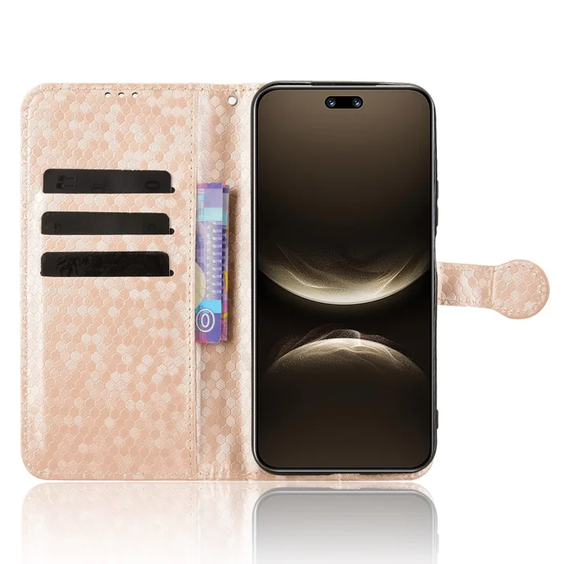 For Huawei nova 14 Pro 5G Wallet Case Dot Pattern Imprint PU Leather Phone Cover with Wrist Strap - Rose Gold