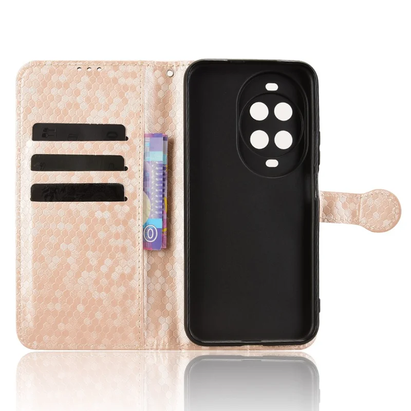For Huawei nova 14 Pro 5G Wallet Case Dot Pattern Imprint PU Leather Phone Cover with Wrist Strap - Rose Gold