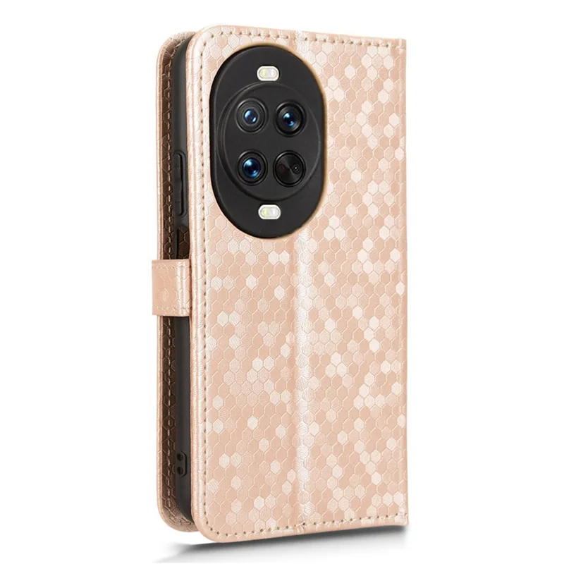 For Huawei nova 14 Pro 5G Wallet Case Dot Pattern Imprint PU Leather Phone Cover with Wrist Strap - Rose Gold