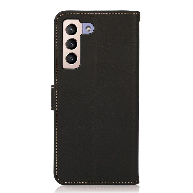 KHAZNEH For Samsung Galaxy S23+ Magnetic Clasp Phone Wallet Case Genuine Leather RFID Blocking Foldable Stand Protective Cover - Black