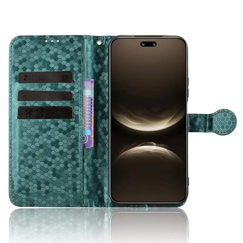 Pour Huawei nova 14 Ultra 5G Étui Portefeuille à Motif Pointillé en Cuir PU avec Dragonne - Vert