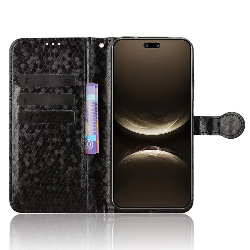 For Huawei nova 14 Ultra 5G Wallet Case Dot Pattern Imprint PU Leather Phone Cover with Wrist Strap - Black