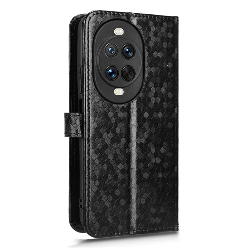 For Huawei nova 14 Ultra 5G Wallet Case Dot Pattern Imprint PU Leather Phone Cover with Wrist Strap - Black