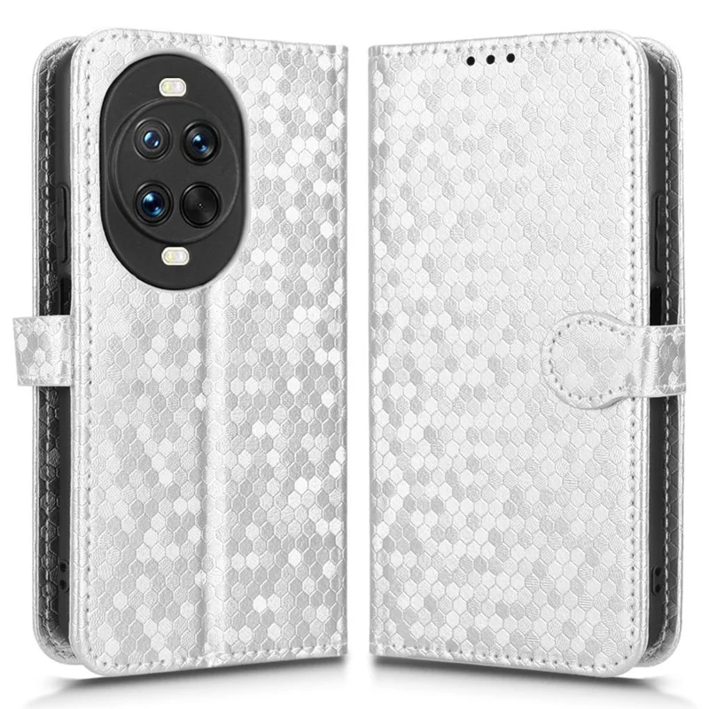 For Huawei nova 14 5G Wallet Case Dot Pattern Imprint PU Leather Phone Cover with Wrist Strap - Silver