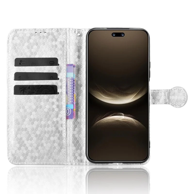 For Huawei nova 14 5G Wallet Case Dot Pattern Imprint PU Leather Phone Cover with Wrist Strap - Silver