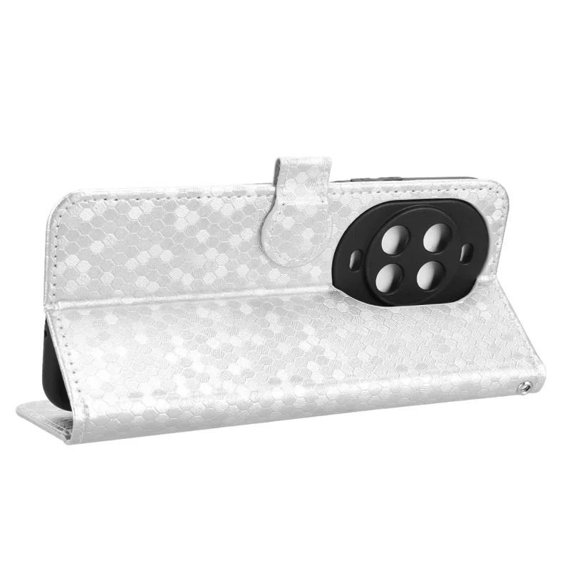 For Huawei nova 14 5G Wallet Case Dot Pattern Imprint PU Leather Phone Cover with Wrist Strap - Silver