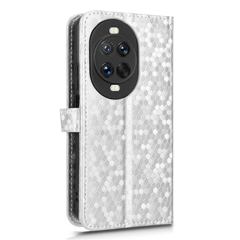 For Huawei nova 14 5G Wallet Case Dot Pattern Imprint PU Leather Phone Cover with Wrist Strap - Silver