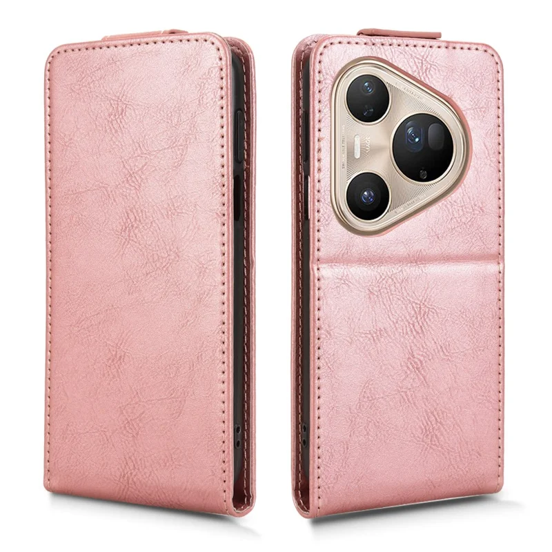 Für Huawei Pura 80 Ultra Ständer Magnetverschluss Vertikale Klapphülle Leder Handyhülle mit Kartenfach - Roségold
