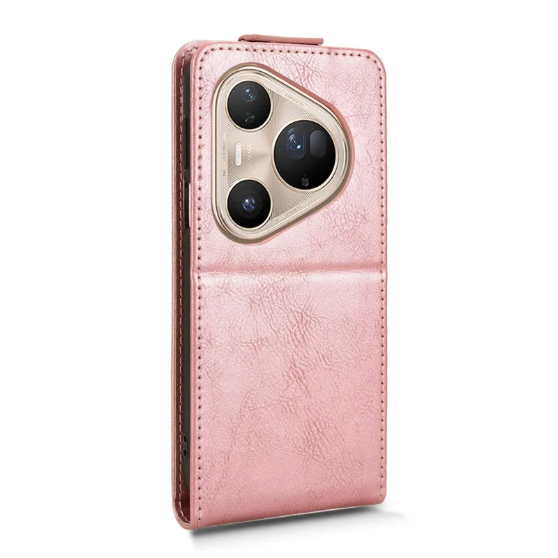 Für Huawei Pura 80 Ultra Ständer Magnetverschluss Vertikale Klapphülle Leder Handyhülle mit Kartenfach - Roségold