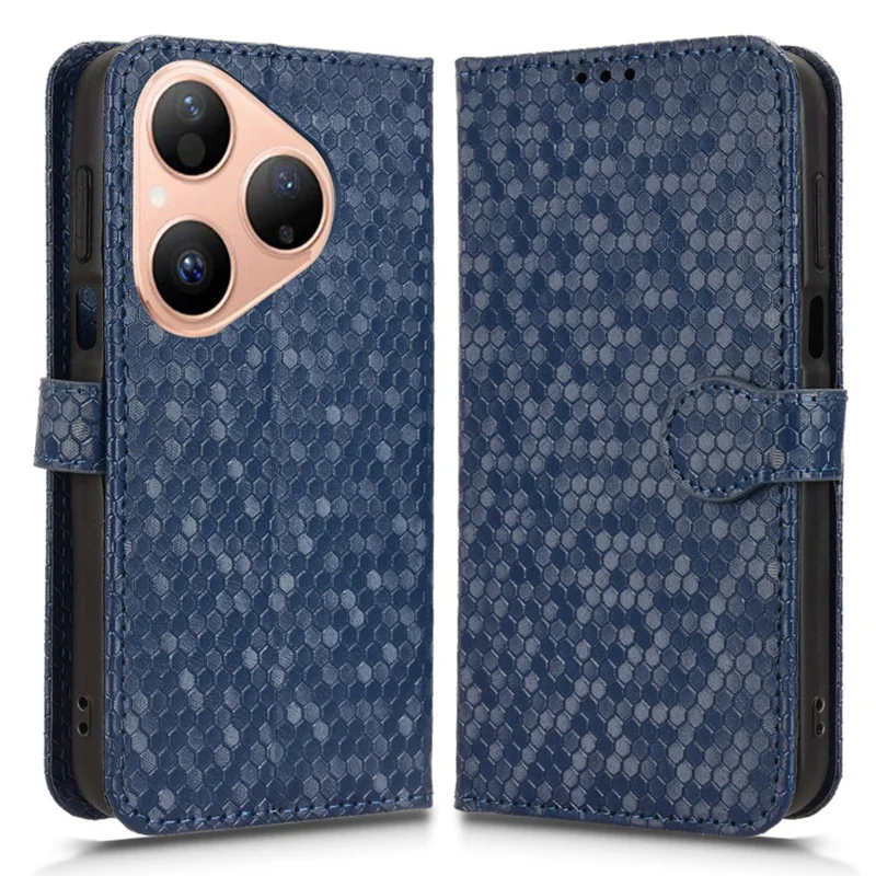 For Huawei Pura 80 Wallet Case Dot Pattern Imprint PU Leather Phone Cover with Wrist Strap - Dark Blue
