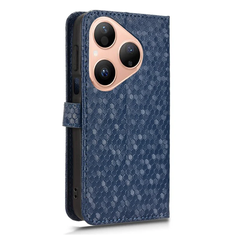 For Huawei Pura 80 Wallet Case Dot Pattern Imprint PU Leather Phone Cover with Wrist Strap - Dark Blue