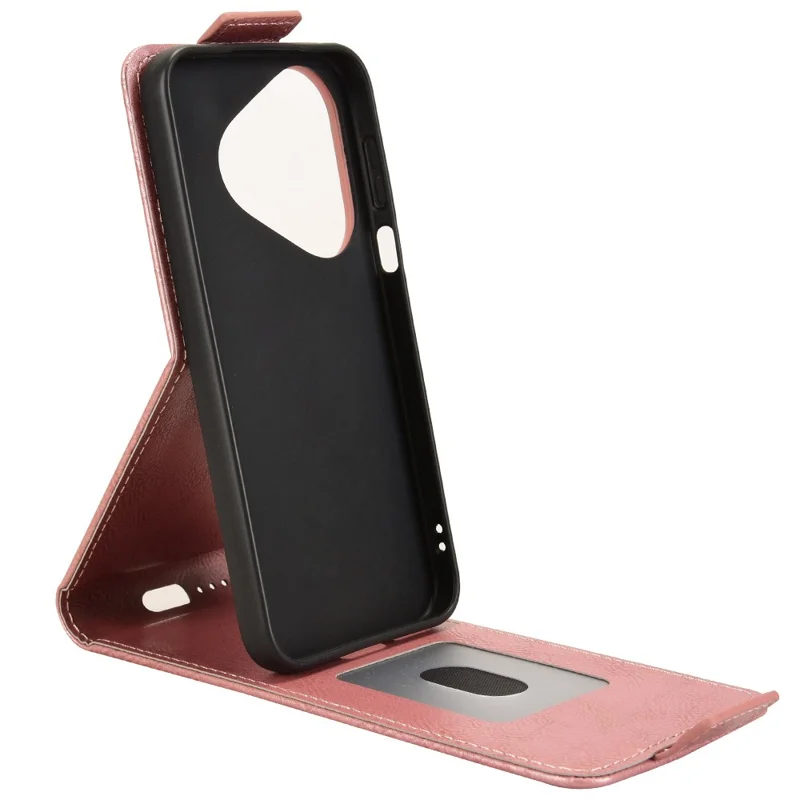 Capa Huawei Pura 80 com Suporte e Fecho Magnético - Flip Vertical em Couro com Porta-cartões - Dourado Rosé