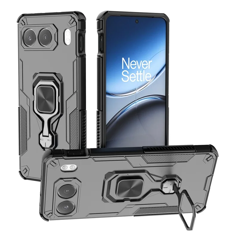 For OnePlus Nord 4 Case Rotatable Ring Kickstand PC + TPU Shockproof Phone Cover - Black
