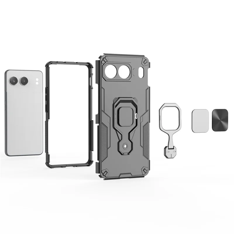 For OnePlus Nord 4 Case Rotatable Ring Kickstand PC + TPU Shockproof Phone Cover - Black
