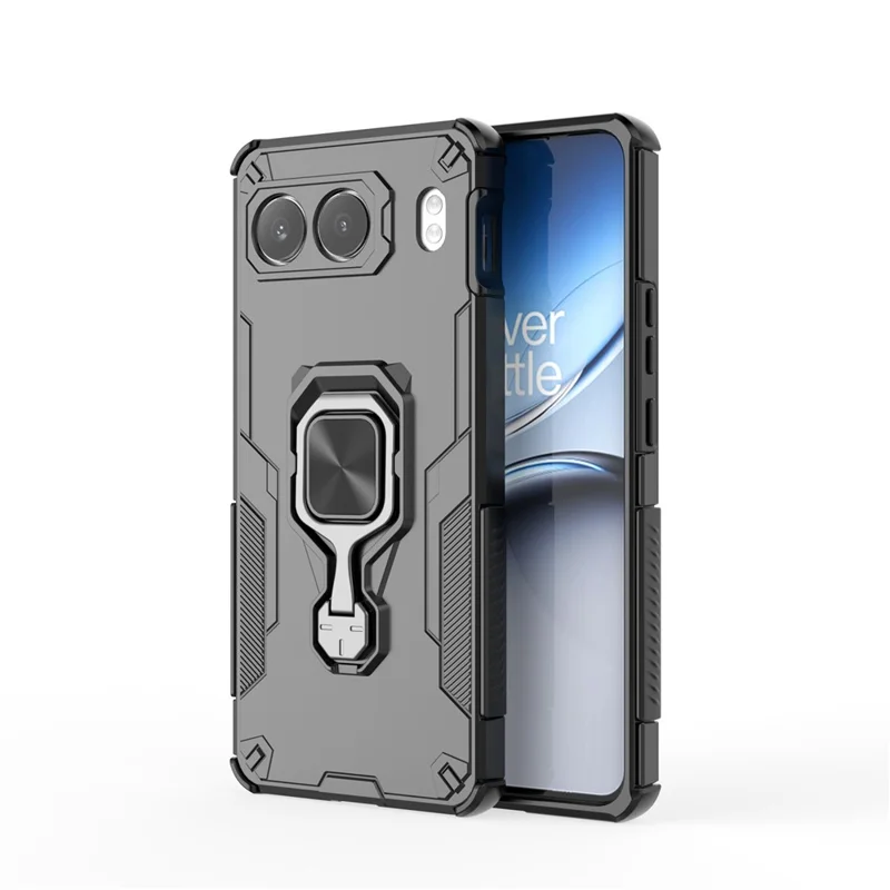 For OnePlus Nord 4 Case Rotatable Ring Kickstand PC + TPU Shockproof Phone Cover - Black