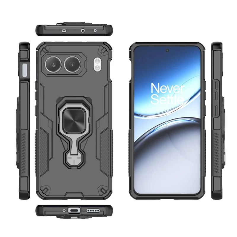 For OnePlus Nord 4 Case Rotatable Ring Kickstand PC + TPU Shockproof Phone Cover - Black