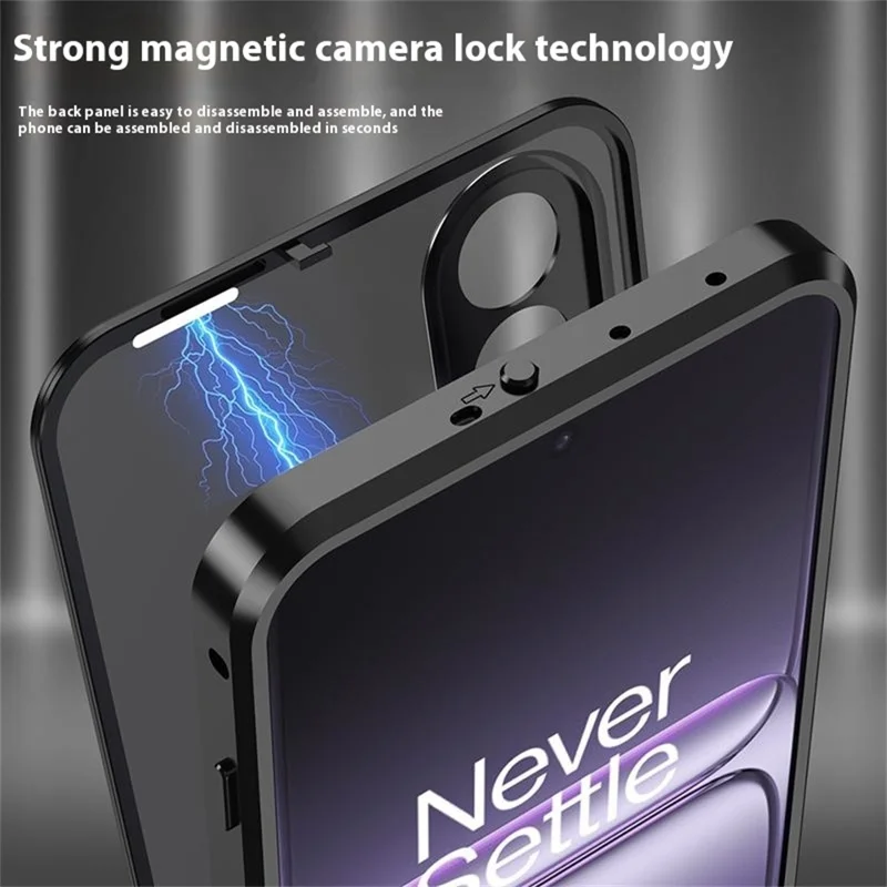 For Nord 5 5G / Ace 5 Ultra 5G Matte Case Aluminium Alloy + PC Phone Cover Pop-Up Snap Lock - Black