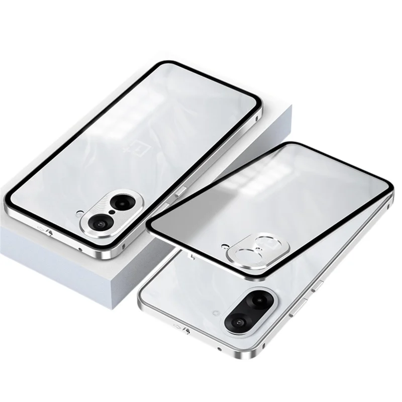 For OnePlus Nord CE5 5G / Ace 5 Racing 5G Matte Case Aluminium Alloy + PC Phone Cover Pop-Up Snap Lock - Silver