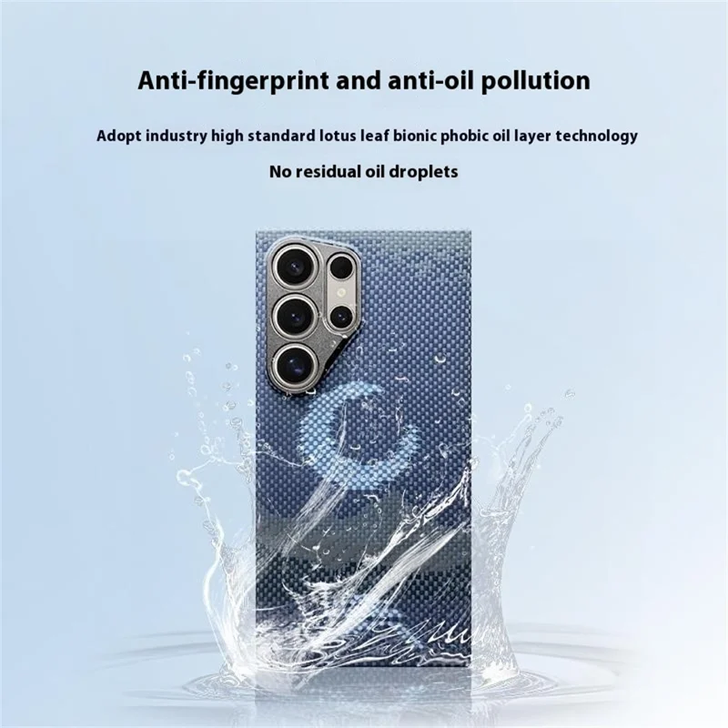 Étui magnétique pour Samsung Galaxy S24 Ultra avec découpes précises, en fibre d'aramide, avec cadre métallique pour objectif - Lune