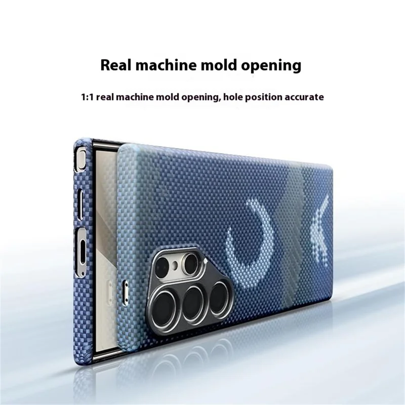 Étui magnétique pour Samsung Galaxy S24 Ultra avec découpes précises, en fibre d'aramide, avec cadre métallique pour objectif - Lune