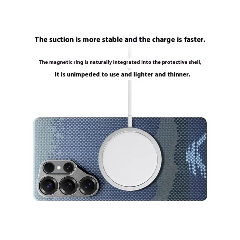 For Samsung Galaxy S25 Ultra Magnetic Case Precise Cutouts Aramid Fiber Phone Cover with Metal Lens Frame - Moon