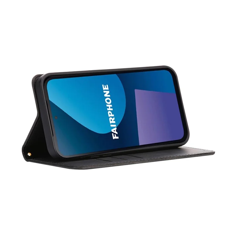 Étui portefeuille pour Fairphone 5 en cuir de veau texturé avec fermeture magnétique cachée - Noir