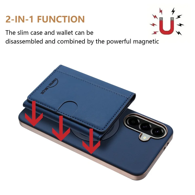 BINFEN COLOR BF38 Pour étui Samsung Galaxy A26 5G Porte-carte magnétique amovible Housse en cuir - Bleu foncé