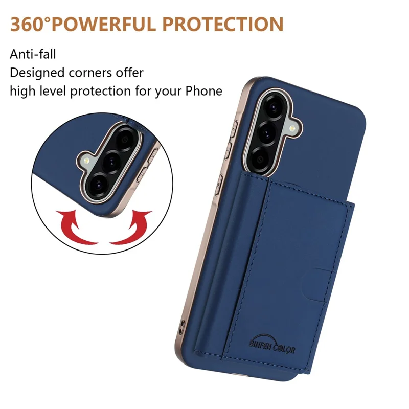 BINFEN COLOR BF38 Pour étui Samsung Galaxy A26 5G Porte-carte magnétique amovible Housse en cuir - Bleu foncé