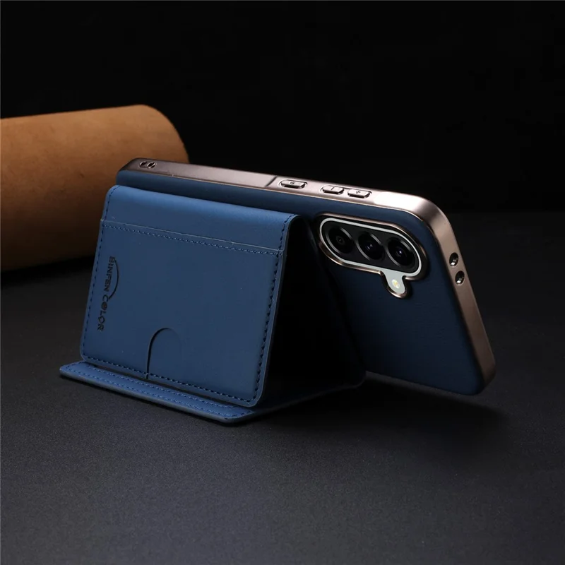 BINFEN COLOR BF38 Pour étui Samsung Galaxy A26 5G Porte-carte magnétique amovible Housse en cuir - Bleu foncé