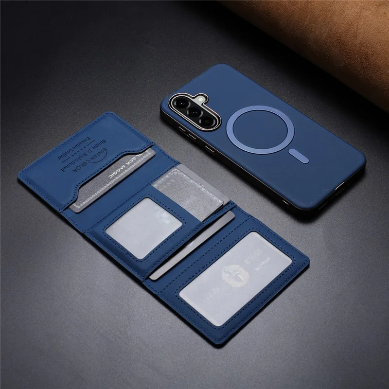 BINFEN COLOR BF38 Pour étui Samsung Galaxy A26 5G Porte-carte magnétique amovible Housse en cuir - Bleu foncé