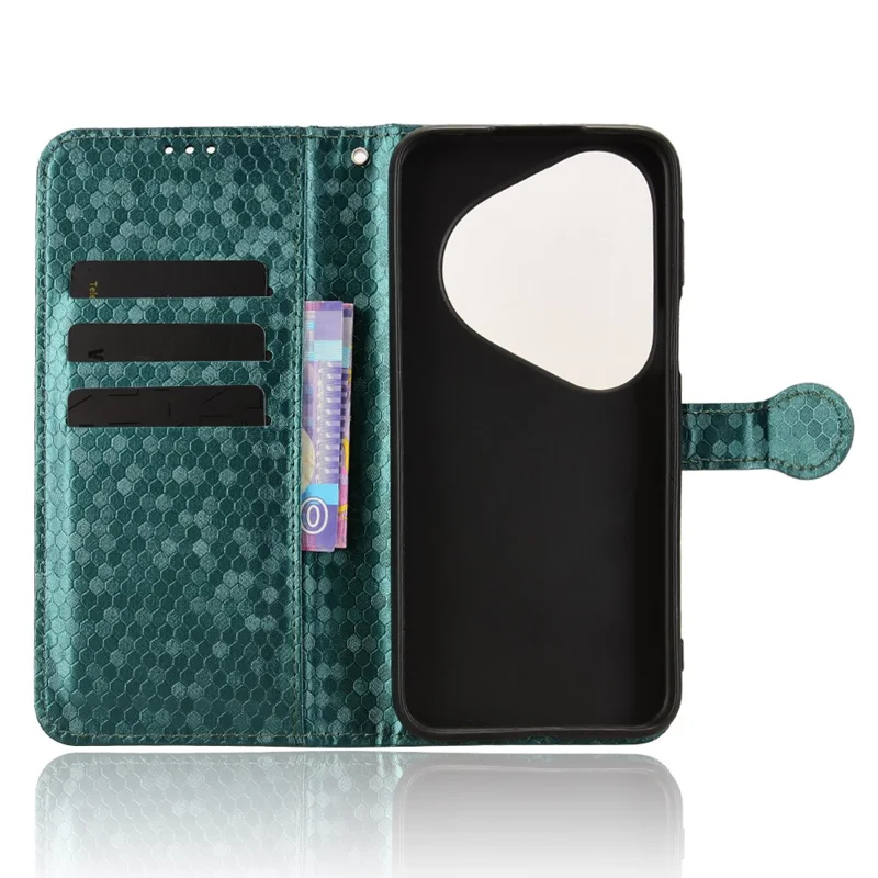Cover a portafoglio per Huawei Pura 80 Pro con motivo a punti, in pelle PU, con cinturino da polso - Verde
