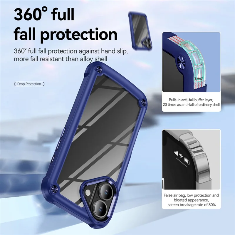 For iPhone 17 Case Anti-Drop Alloy Lens Frame PC + TPU Phone Cover - Blue