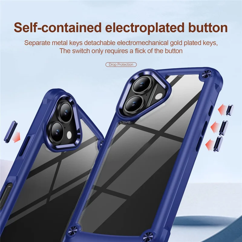 For iPhone 17 Case Anti-Drop Alloy Lens Frame PC + TPU Phone Cover - Blue