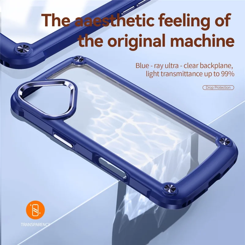For iPhone 17 Case Anti-Drop Alloy Lens Frame PC + TPU Phone Cover - Blue