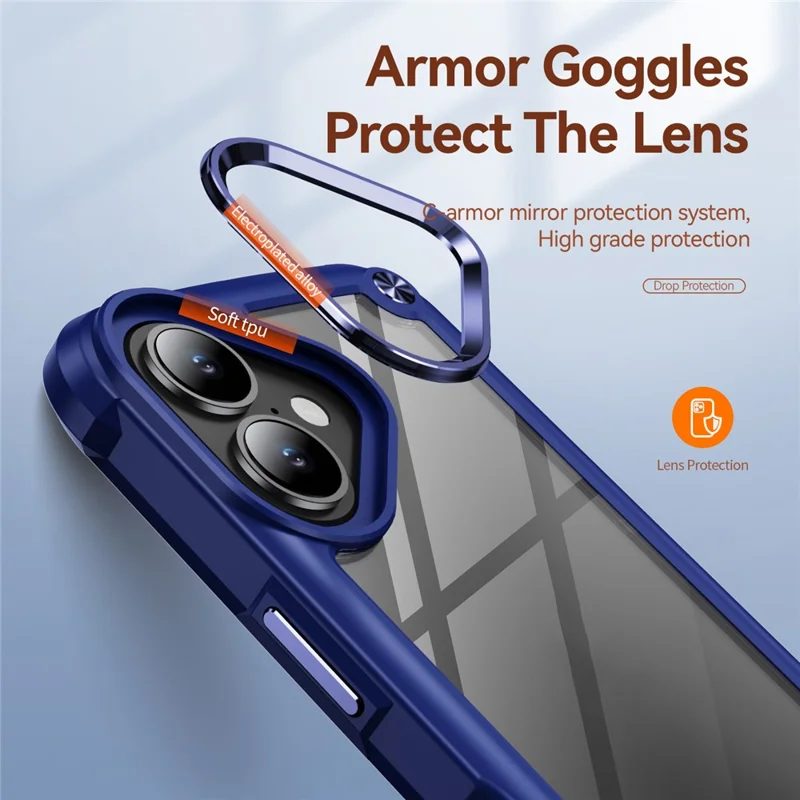 For iPhone 17 Case Anti-Drop Alloy Lens Frame PC + TPU Phone Cover - Blue