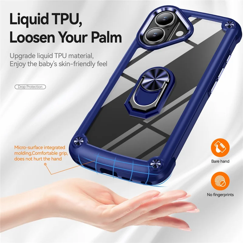 For iPhone 17 Case Alloy Lens Frame PC + TPU Kickstand Phone Back Cover - Blue