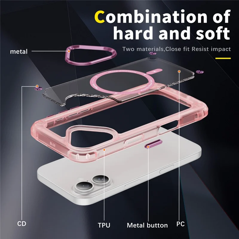 For iPhone 17 Case Skin Touch TPU + PC Phone Cover Compatible with MagSafe - Transparent Pink