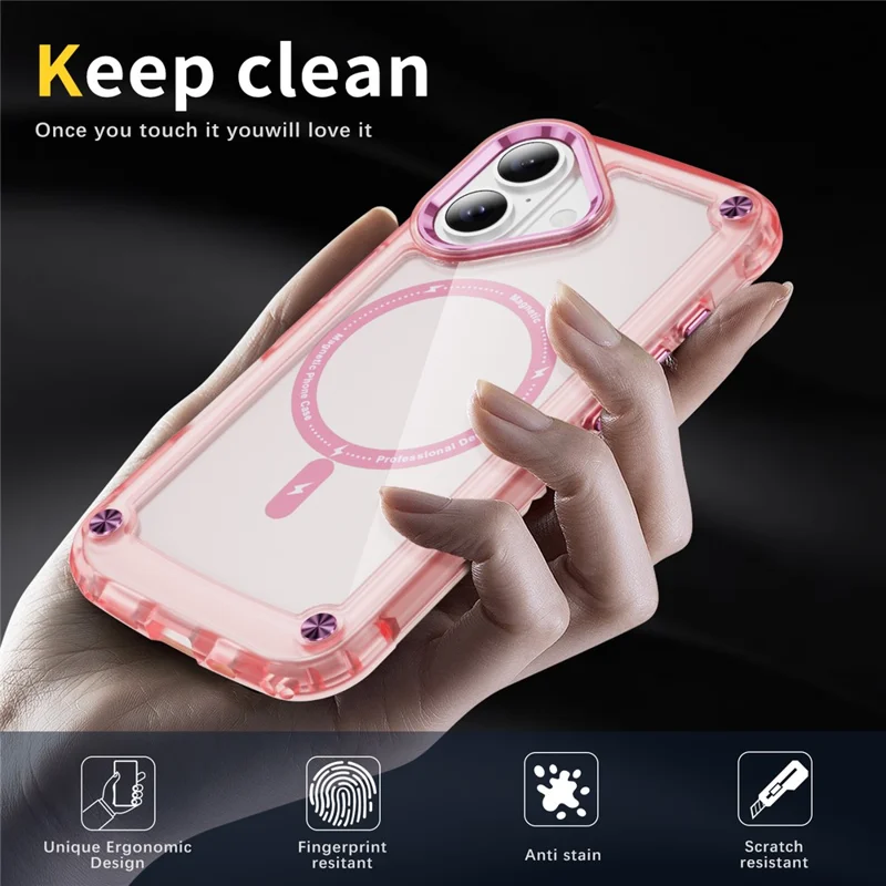 For iPhone 17 Case Skin Touch TPU + PC Phone Cover Compatible with MagSafe - Transparent Pink