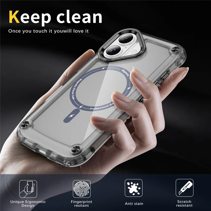 For iPhone 17 Case Skin Touch TPU + PC Phone Cover Compatible with MagSafe - Transparent Black