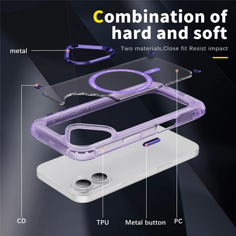 For iPhone 17 Case Skin Touch TPU + PC Phone Cover Compatible with MagSafe - Transparent Purple