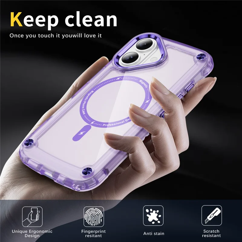 For iPhone 17 Case Skin Touch TPU + PC Phone Cover Compatible with MagSafe - Transparent Purple