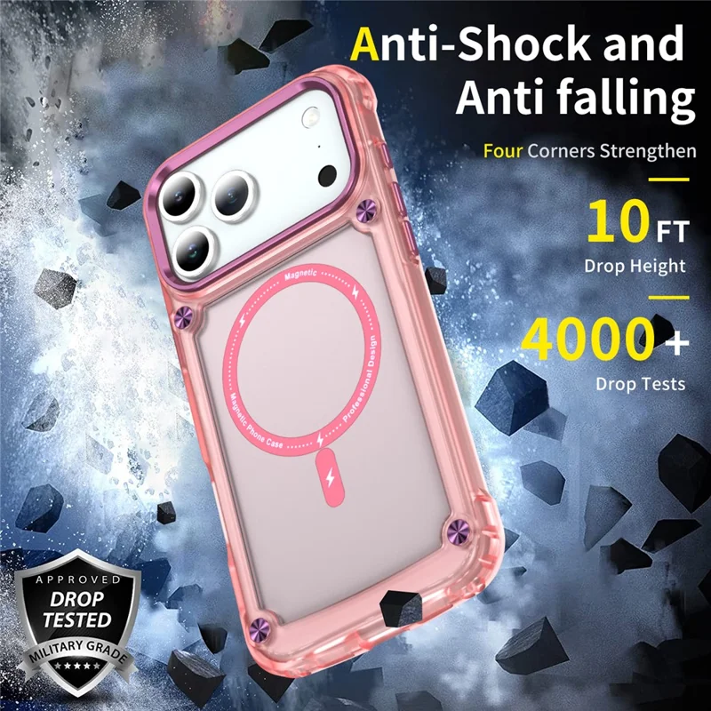 For iPhone 17 Pro Case Skin Touch TPU + PC Phone Cover Compatible with MagSafe - Transparent Pink