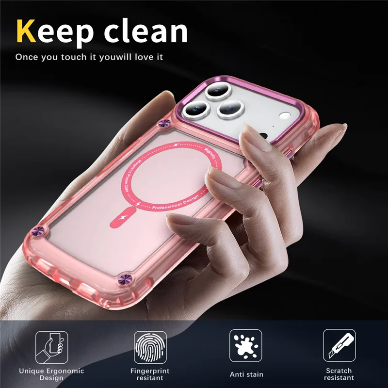 For iPhone 17 Pro Case Skin Touch TPU + PC Phone Cover Compatible with MagSafe - Transparent Pink