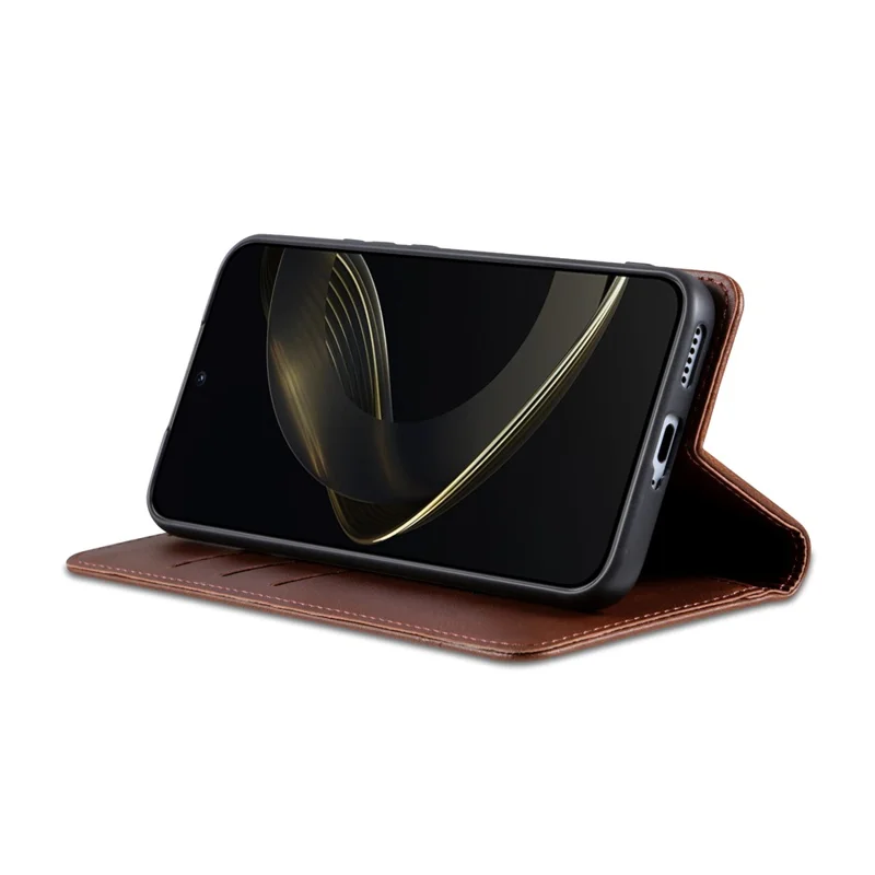 AZNS Pour Oppo Reno14 5G (Global) Étui en Cuir de Vachette avec Texture PU Portefeuille pour Téléphone - Café