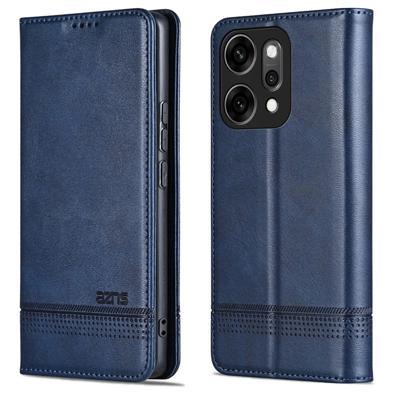 AZNS For Oppo Reno14 5G (Global) Case Cowhide Texture PU Leather Wallet Phone Cover - Blue